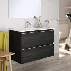 Meuble sous vasque seul, 2 tiroirs, 80cm, simple vasque - ebony (bois noir) - BALEA