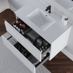 Meuble sous vasque seul, 2 tiroirs, 60cm, simple vasque - blanc mat - RIBERA