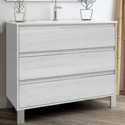 Meuble sous vasque seul, 3 tiroirs, 80cm, simple vasque - hibernian (bois blanchi) - TIRIS