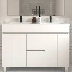 Meuble sous vasque seul, 2 tiroirs et 4 portes, 120cm, simple vasque - blanc brillant - HARO