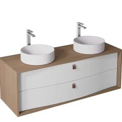 Meuble sous vasque suspendu blanc mat 2 tiroirs l.140 x H.50 x P.50 cm, Decotec Havana
