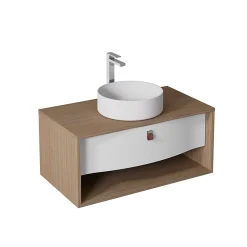 Meuble sous vasque suspendu blanc mat 1 tiroir l.90 x H.40 x P.50 cm, Decotec Havana