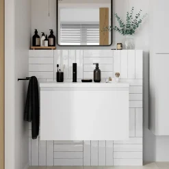 Meuble sous vasque suspendu blanc mat 2 tiroirs l.80 x H.48 x P.45 cm Levanna