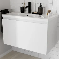 Meuble sous vasque suspendu blanc mat 2 tiroirs l.80 x H.48 x P.45 cm Levanna