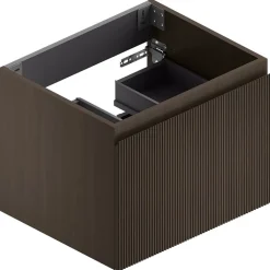 Meuble sous vasque suspendu placage noyer strié l.60 x H.46,5 x P.50,5 cm, Pura+