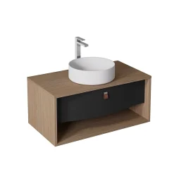 Meuble sous vasque suspendu noir mat 1 tiroir l.90 x H.40 x P.50 cm, Decotec Havana
