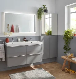 Meuble sous vasque suspendu gris brillant l.120 x H.60 x P.45 cm, GoodHome Imandra