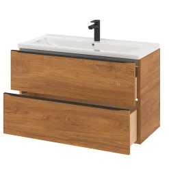 Meuble sous vasque suspendu effet noyer l.100 x H.60 x P.45 cm, GoodHome Imandra