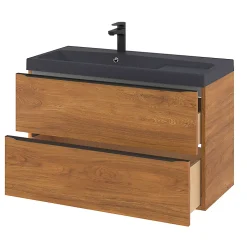 Meuble sous vasque suspendu effet noyer l.100 x H.60 x P.45 cm, GoodHome Imandra