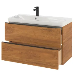 Meuble sous vasque suspendu effet noyer l.100 x H.60 x P.45 cm, GoodHome Imandra