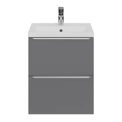 Meuble sous vasque suspendu faible profondeur gris brillant l.50 x H.60 x P.36 cm, GoodHome Imandra
