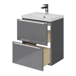 Meuble sous vasque suspendu faible profondeur gris brillant l.50 x H.60 x P.36 cm, GoodHome Imandra
