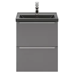 Meuble sous vasque suspendu faible profondeur gris brillant l.50 x H.60 x P.36 cm, GoodHome Imandra