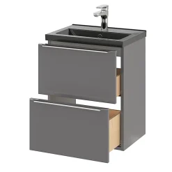 Meuble sous vasque suspendu faible profondeur gris brillant l.50 x H.60 x P.36 cm, GoodHome Imandra