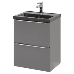 Meuble sous vasque suspendu faible profondeur gris brillant l.50 x H.60 x P.36 cm, GoodHome Imandra