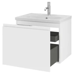 Meuble sous vasque suspendu blanc mat 2 tiroirs l.60 x H.48 x P.45 cm Levanna