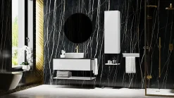 Meuble sous vasque suspendu LOV avec porte-serviettes blanc brillant et noir 60 cm