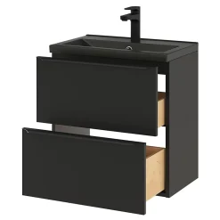 Meuble sous vasque suspendu faible profondeur noir mat l.60 x H.60 x P.36 cm, GoodHome Imandra