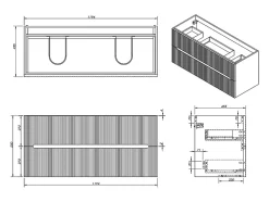 Meuble sous vasque suspendu strié gris - 120 cm - PAVANI