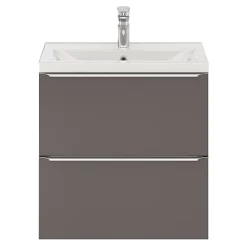 Meuble sous vasque suspendu faible profondeur gris taupe brillant l.60 x H.60 x P.36 cm, GoodHome Imandra