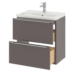 Meuble sous vasque suspendu faible profondeur gris taupe brillant l.60 x H.60 x P.36 cm, GoodHome Imandra