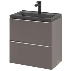 Meuble sous vasque suspendu faible profondeur gris taupe brillant l.60 x H.60 x P.36 cm, GoodHome Imandra