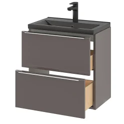 Meuble sous vasque suspendu faible profondeur gris taupe brillant l.60 x H.60 x P.36 cm, GoodHome Imandra