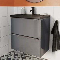 Meuble sous vasque suspendu faible profondeur gris taupe brillant l.60 x H.60 x P.36 cm, GoodHome Imandra