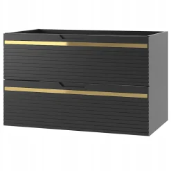 Meuble sous vasque suspendu VESPER noir 80 cm - bande décorative dorée