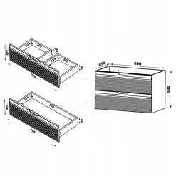 Meuble sous vasque suspendu VESPER noir 80 cm - bande décorative dorée