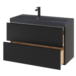 Meuble sous vasque suspendu noir mat l.100 x H.60 x P.45 cm, GoodHome Imandra