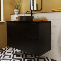 Meuble sous vasque suspendu noir mat l.100 x H.60 x P.45 cm, GoodHome Imandra