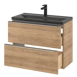 Meuble sous vasque suspendu faible profondeur effet chêne l.80 x H.60 x P.36 cm, GoodHome Imandra
