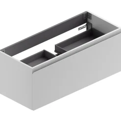 Meuble sous vasque suspendu blanc mat l.120 x H.46,5 x P.50,5 cm évacuation centrale, Pura+