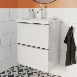 Meuble sous vasque suspendu faible profondeur blanc brillant l.50 x H.60 x P.36 cm, GoodHome Imandra