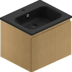 Meuble sous vasque suspendu placage chêne miel strié l.60 cm, Pura