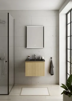 Meuble sous vasque suspendu placage chêne miel strié l.60 cm, Pura