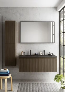 Meuble sous vasque suspendu placage noyer strié l.120 cm Pura