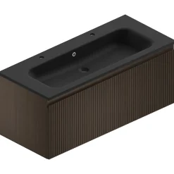 Meuble sous vasque suspendu placage noyer strié l.120 cm Pura