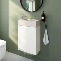 Meuble sous vasque suspendu blanc mat l.44 cm Imandra + plan vasque béton beige moucheté, GoodHome