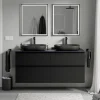 Meuble sous vasque suspendu MDF Noir mat, plan vasque Bleu nuit mat, poignée Anthracite mat - 140x46x62cm - LAVOA