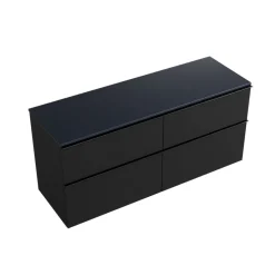 Meuble sous vasque suspendu MDF Noir mat, plan vasque Bleu nuit mat, poignée Anthracite mat - 140x46x62cm - LAVOA
