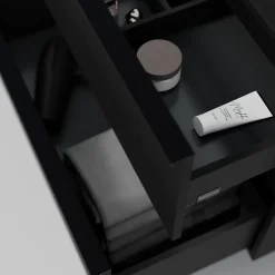 Meuble sous vasque suspendu MDF Noir mat, plan vasque Bleu nuit mat, poignée Anthracite mat - 140x46x62cm - LAVOA