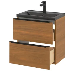 Meuble sous vasque suspendu faible profondeur effet noyer l.60 x H.60 x P.36 cm, GoodHome Imandra