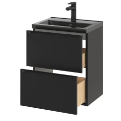Meuble sous vasque suspendu faible profondeur noir mat l.50 x H.60 x P.36 cm, GoodHome Imandra