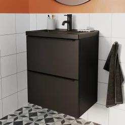 Meuble sous vasque suspendu faible profondeur noir mat l.50 x H.60 x P.36 cm, GoodHome Imandra