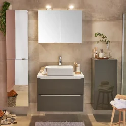 Meuble sous vasque suspendu gris taupe brillant l.100 x H.60 x P.45 cm, GoodHome Imandra