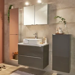 Meuble sous vasque suspendu gris taupe brillant l.100 x H.60 x P.45 cm, GoodHome Imandra