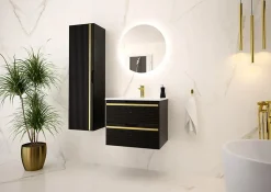 Meuble sous vasque suspendu VESPER noir 60 cm - bande décorative dorée