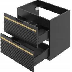 Meuble sous vasque suspendu VESPER noir 60 cm - bande décorative dorée